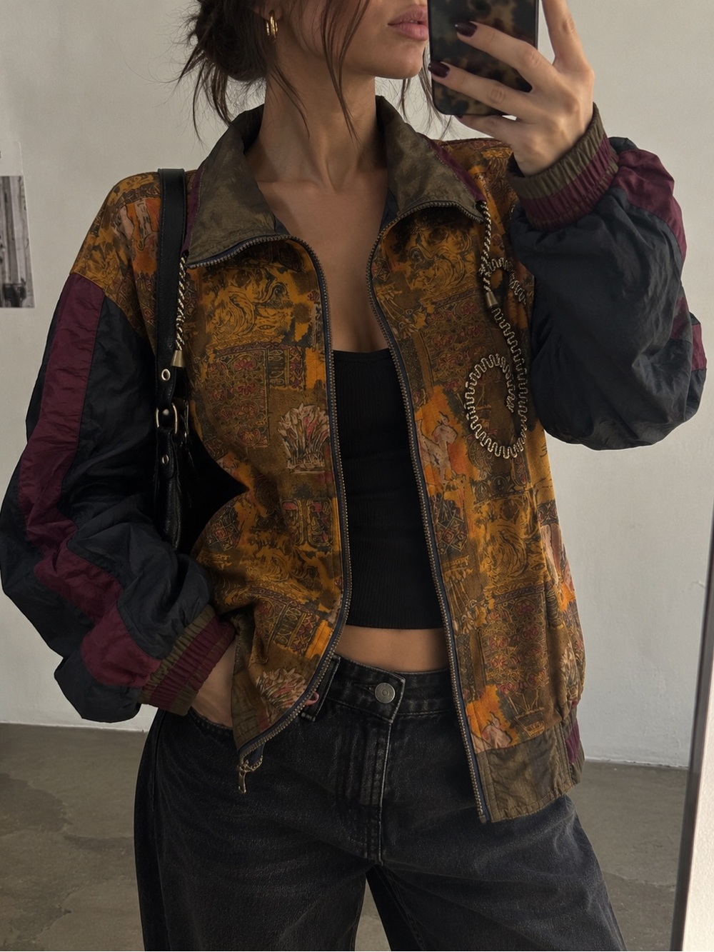 Vintage 90s Chili Pepper Tapestry Print Colorblock Windbreaker Jacket L